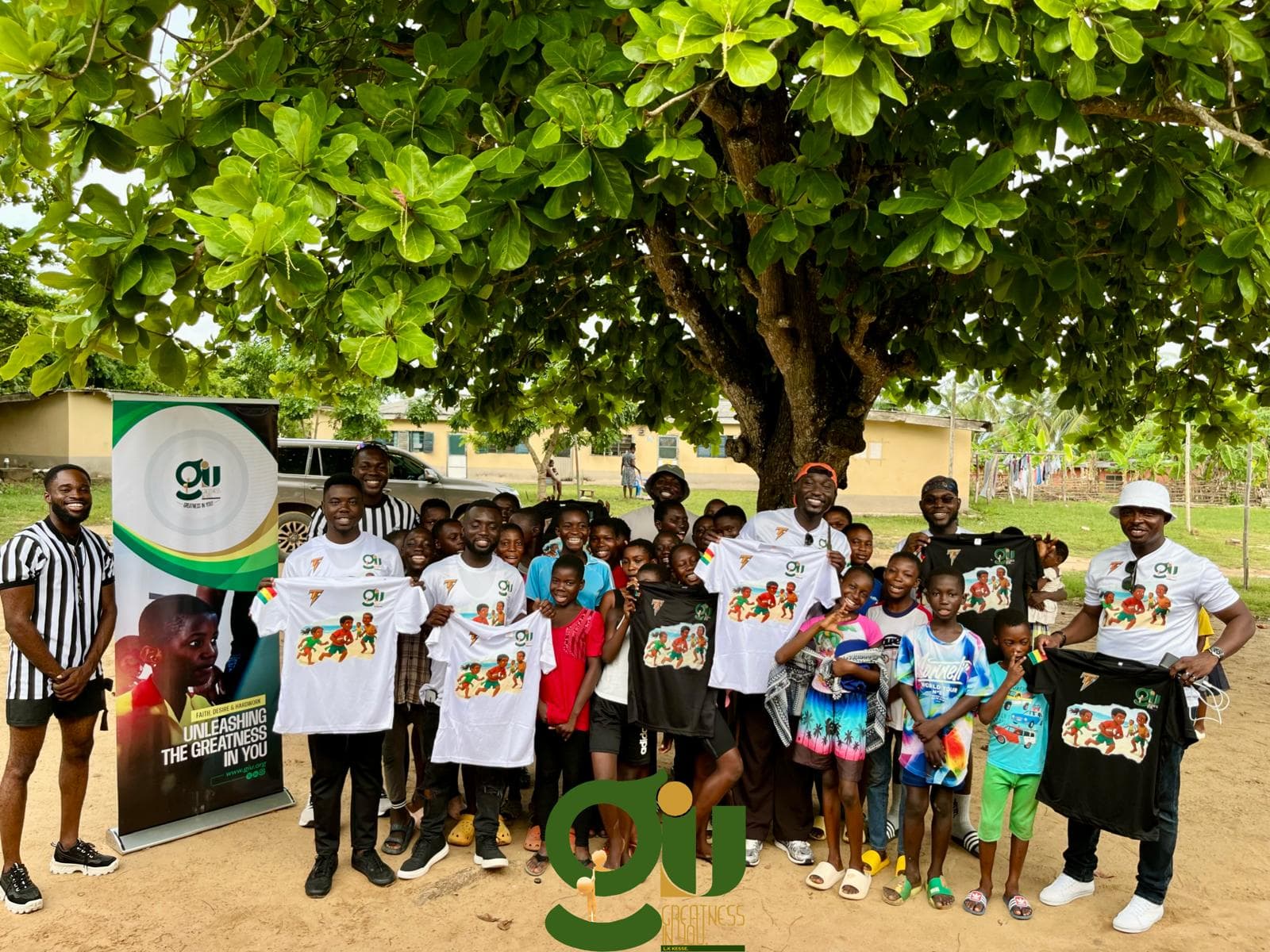 Students playing flag football at a GIU youth sports event in Ghana