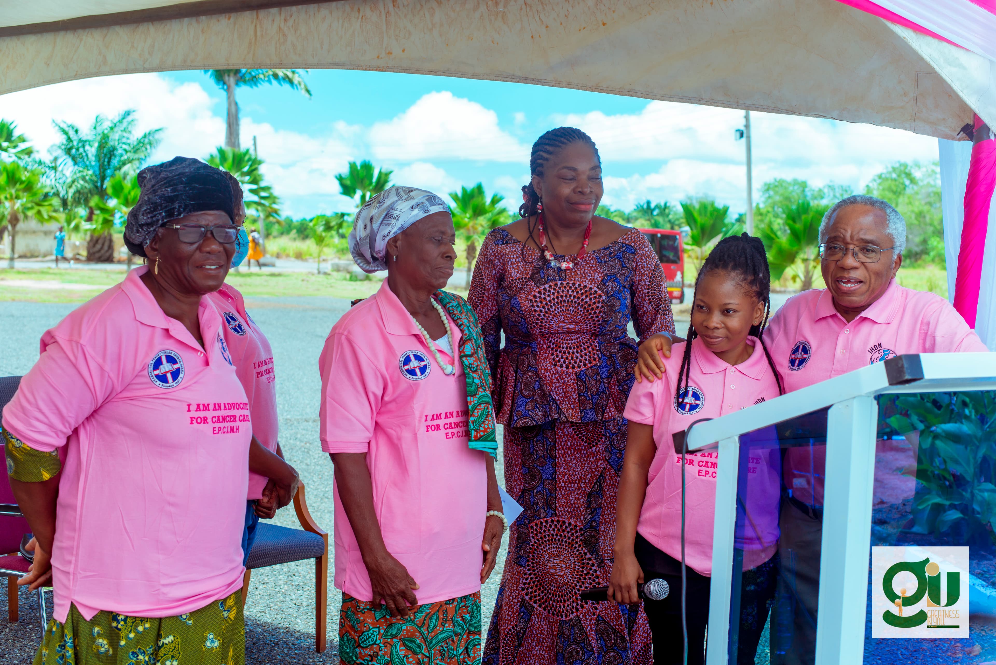 Women in pink at a GIU breast cancer awareness event in Ghana