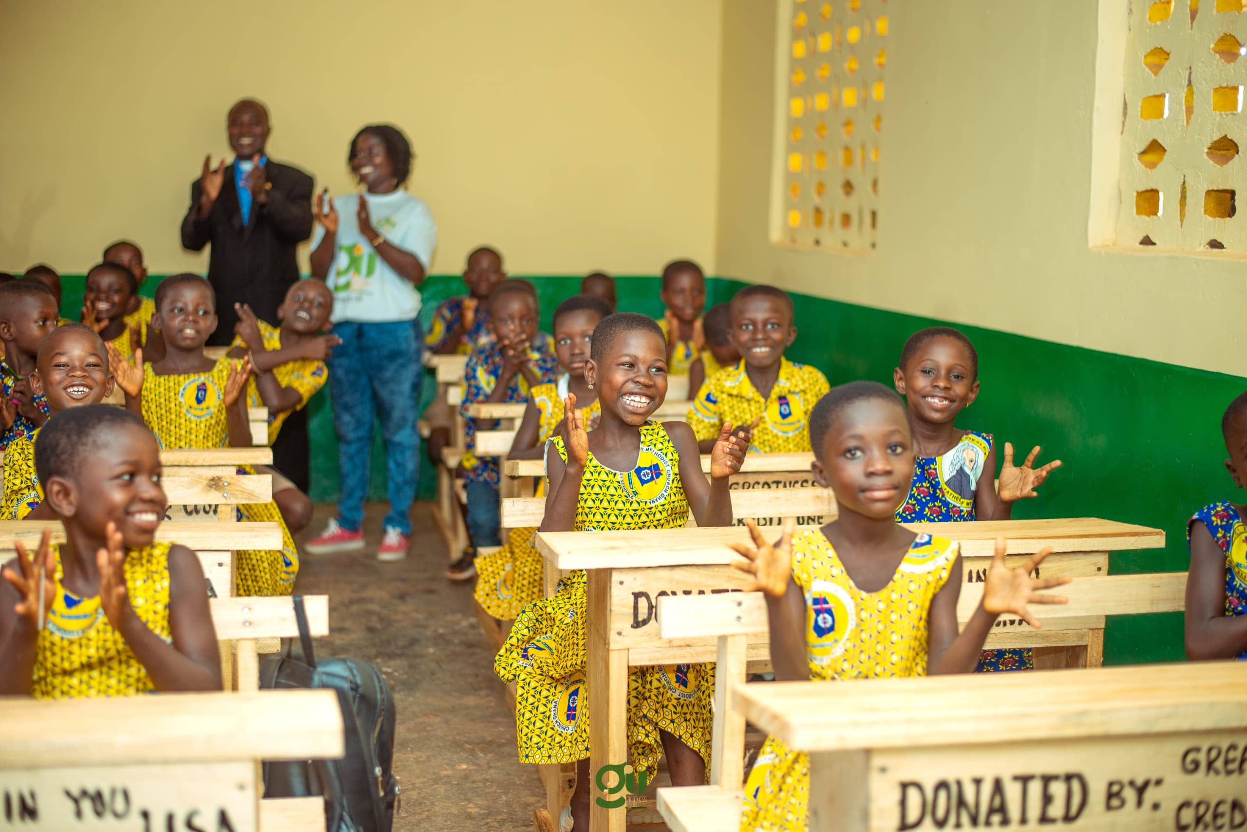 Renovated classroom with new desks at Beppoh Methodist Primary School, Ghana