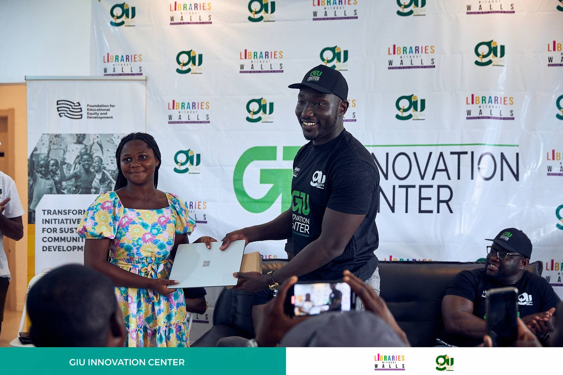 Students celebrating at the GIU Innovation Center launch