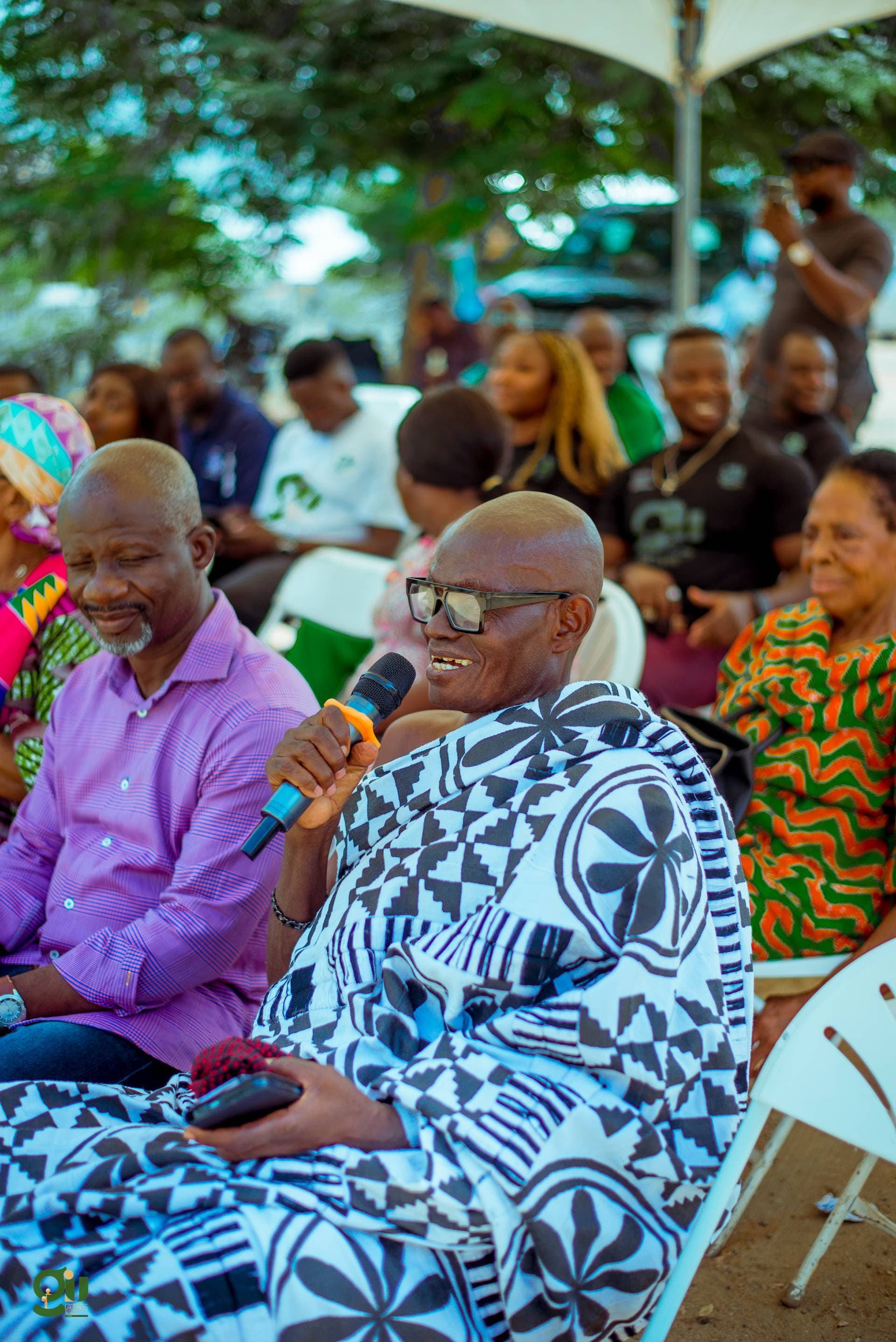 Kyedomhene of Oyoko Koforidua and Nana Berima Anyimadu Kokortor I, Twaforhene of Effiduase Koforidua, addressing the community at the GIU generator donation ceremony