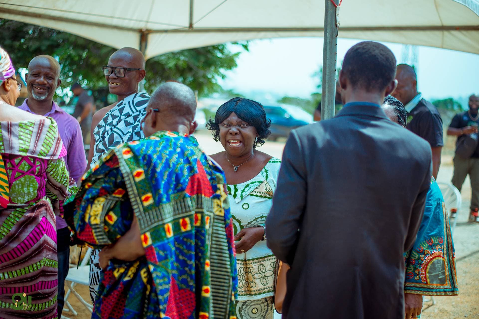 Community leaders and traditional chiefs greeting at the Oyoko GIU event